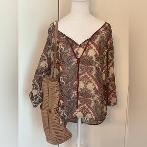 Anthropologies **Daniel Rainn Split V neck with ties  Paisley Boho Top